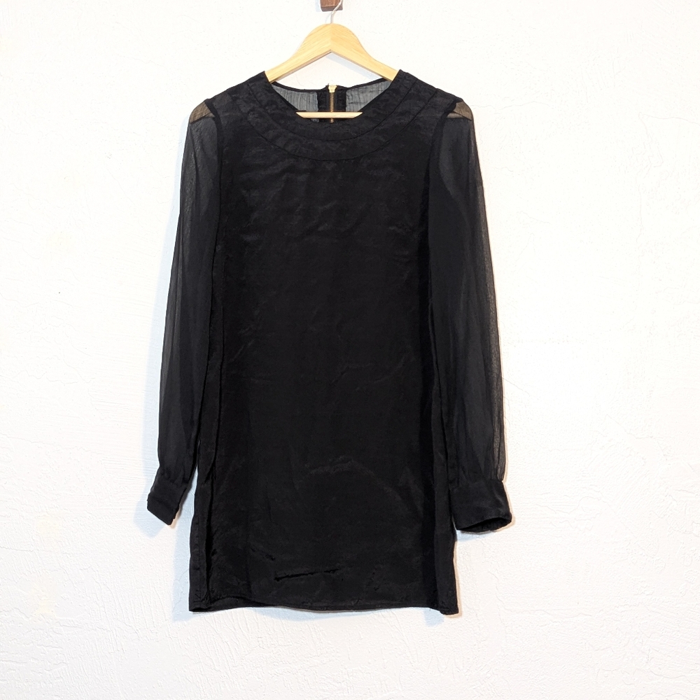 Obey Sheer Long Sleeve Little Black Dress Goth Alt Grunge Emo Witchy Wednesday